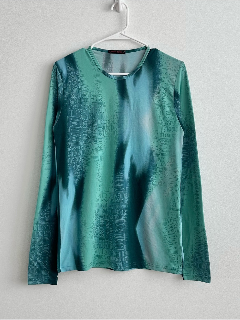Vintage Roberto Cavalli Blue Green Graphic Logo Long Sleeve T-Shirt